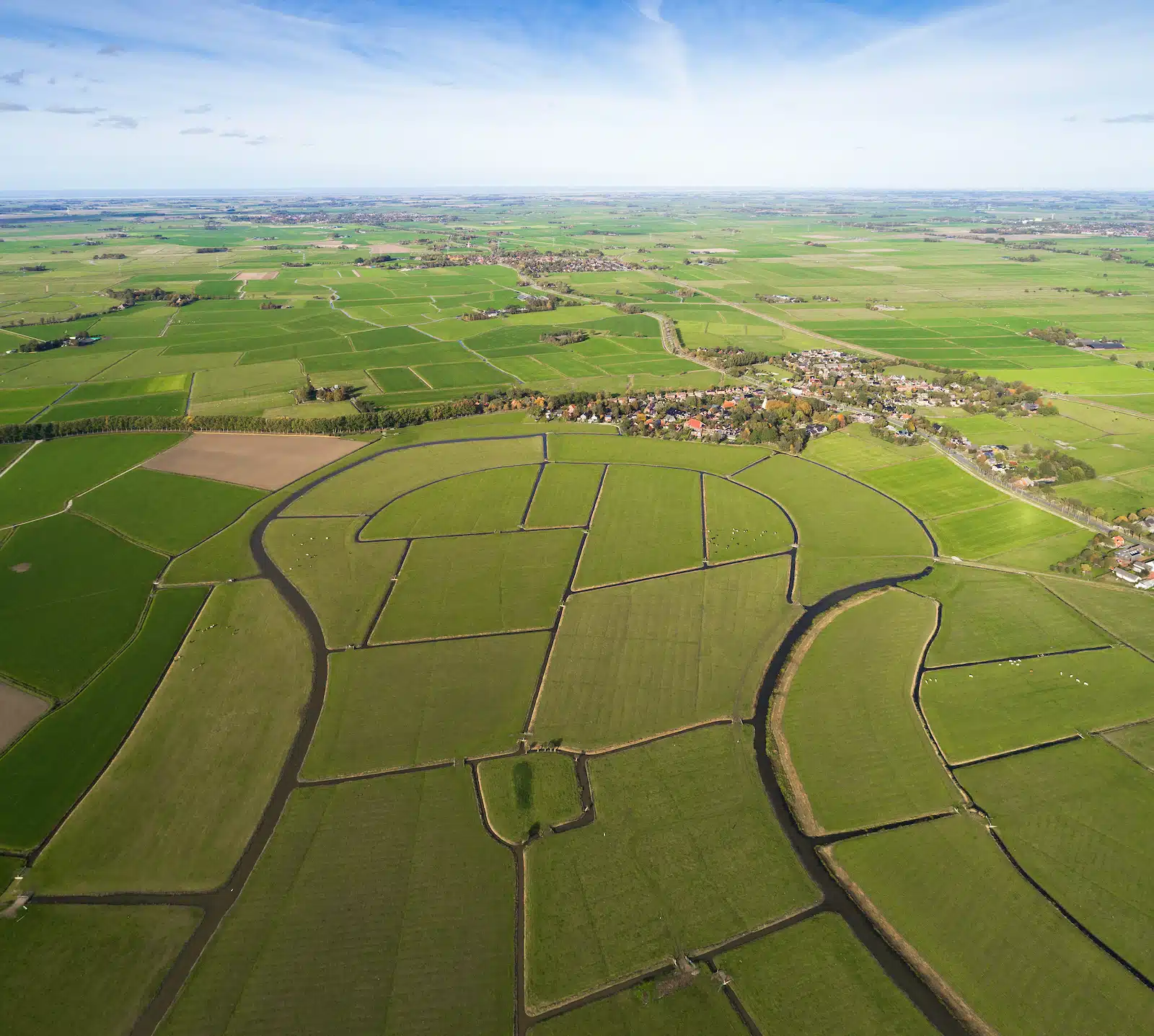 Luchtfoto weilanden Selwerderdiepje Hunze-rivier