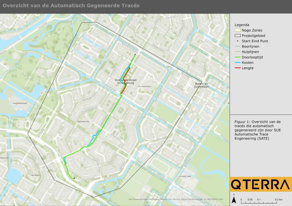 Voorbeeld automatische tracé bepaling, Qterra-app